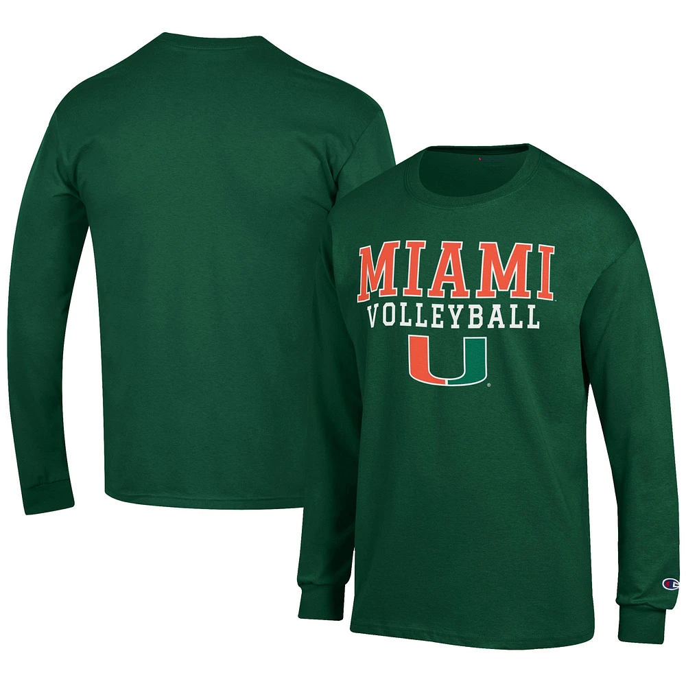 Men's Champion Green Miami Hurricanes Volleyball Stack Long Sleeve T-Shirt
