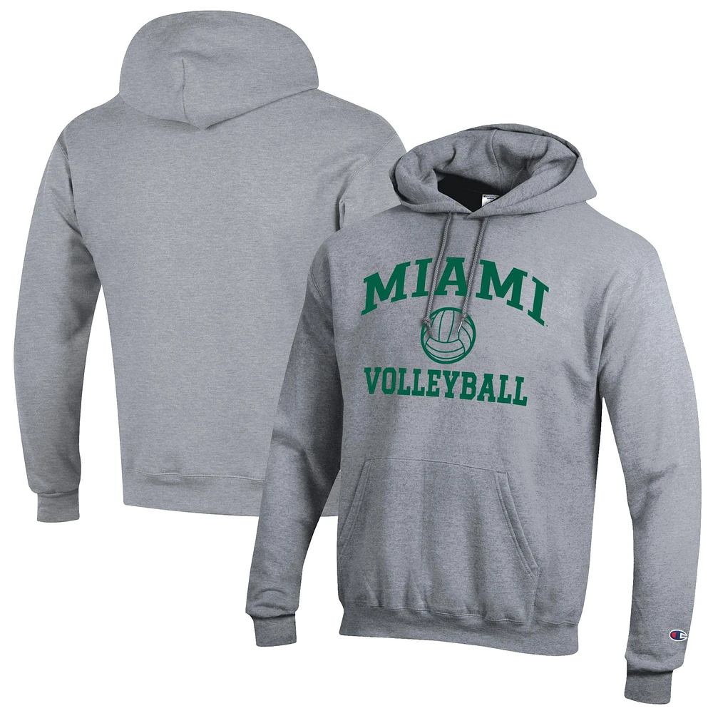 Men's Champion Gray Miami Hurricanes Volleyball Icon Pullover Hoodie