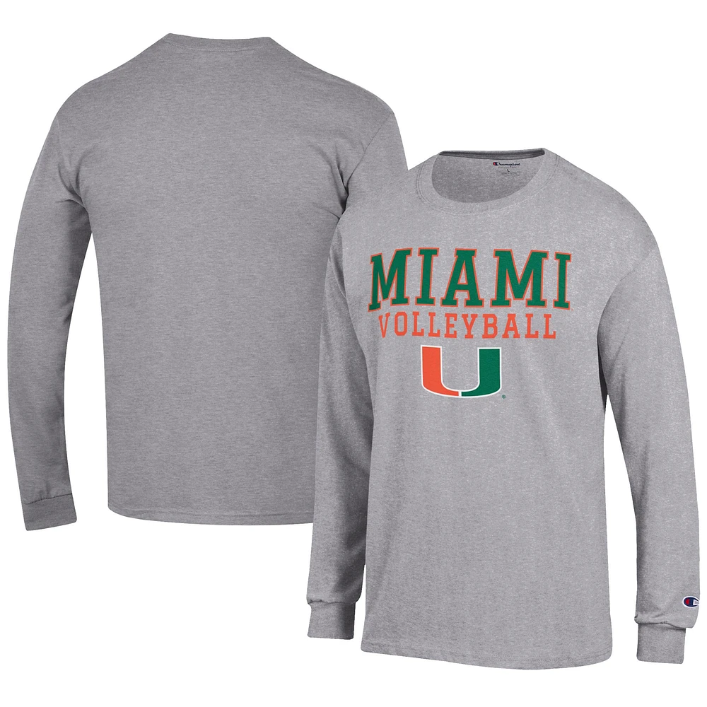 Men's Champion Gray Miami Hurricanes Volleyball Stack Long Sleeve T-Shirt