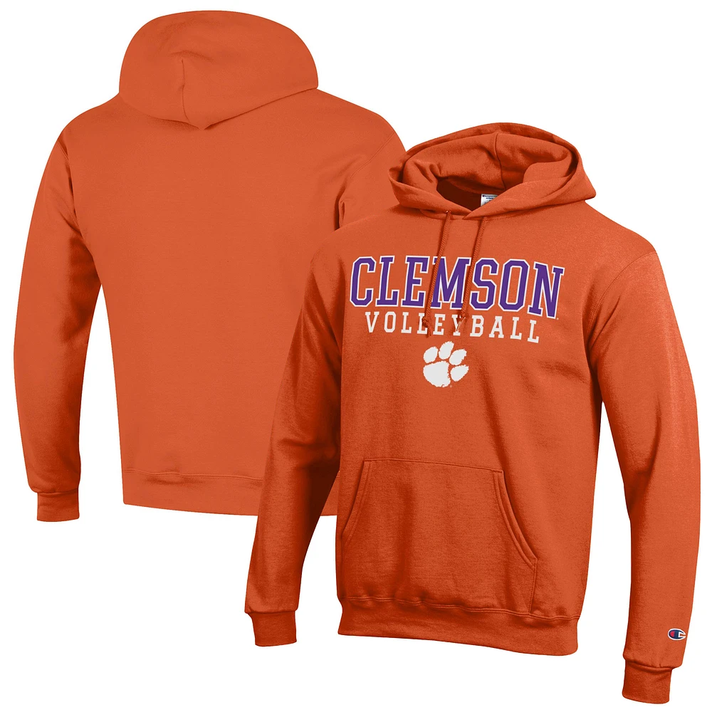 Men's Champion Orange Clemson Tigers Volleyball Stack Pullover Hoodie