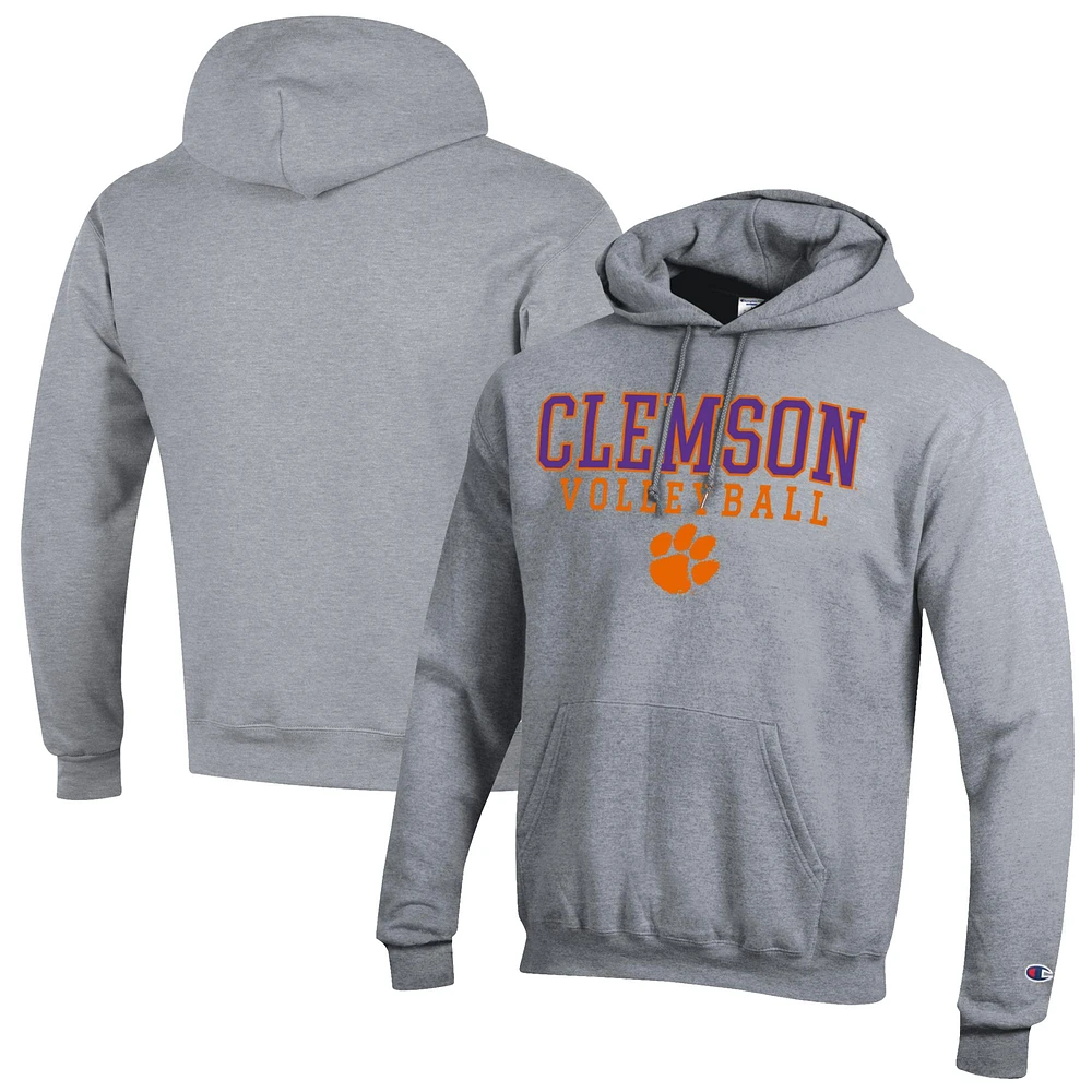 Men's Champion Gray Clemson Tigers Volleyball Stack Pullover Hoodie