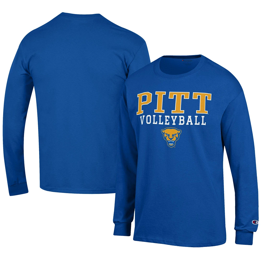Men's Champion Royal Pitt Panthers Volleyball Stack Long Sleeve T-Shirt