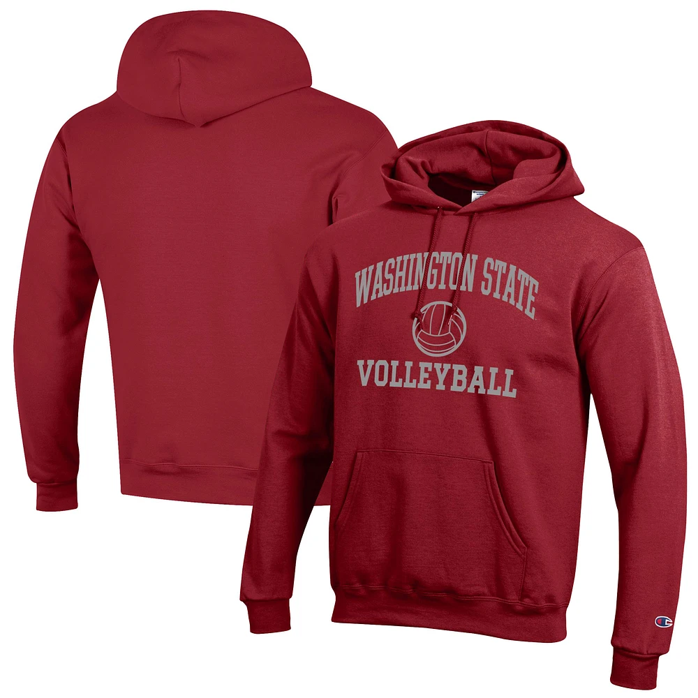 Men's Champion Crimson Washington State Cougars Volleyball Icon Pullover Hoodie
