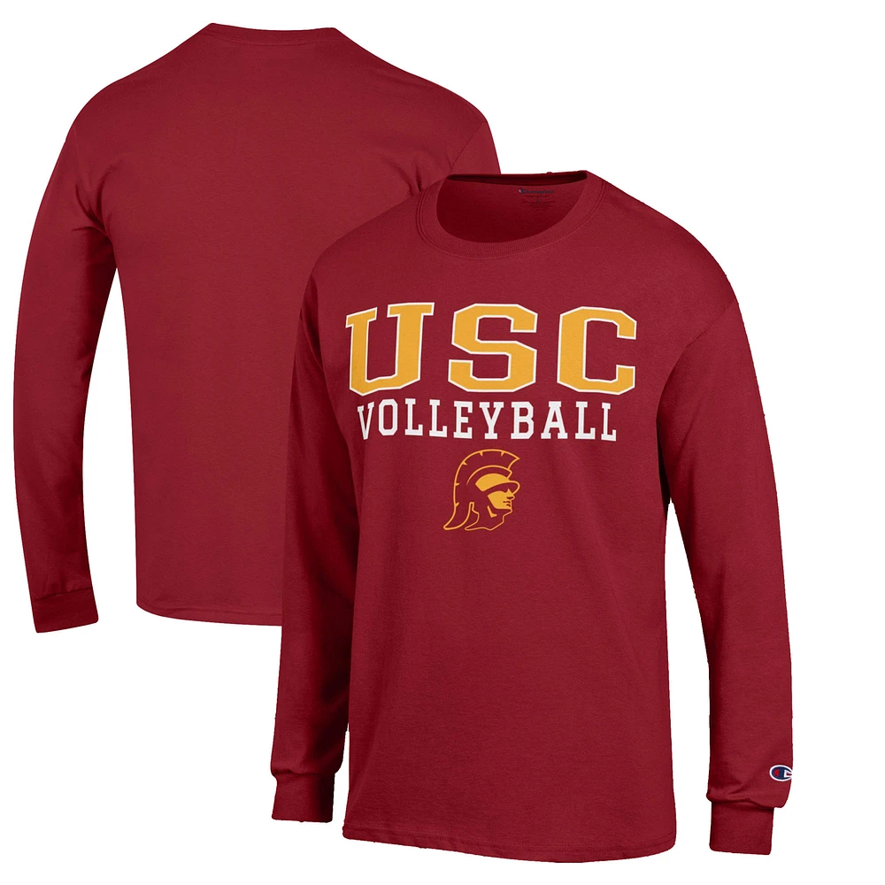 Men's Champion Cardinal USC Trojans Volleyball Stack Long Sleeve T-Shirt