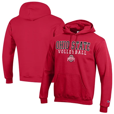 Men's Champion Scarlet Ohio State Buckeyes Volleyball Stack Pullover Hoodie