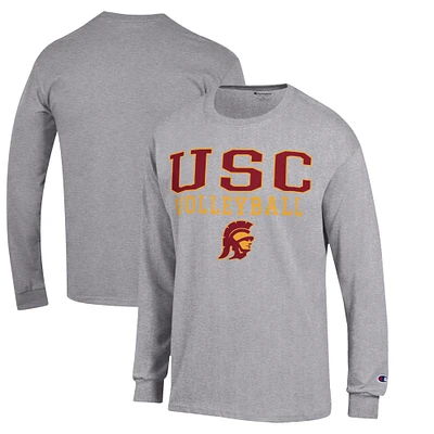 Men's Champion Gray USC Trojans Volleyball Stack Long Sleeve T-Shirt