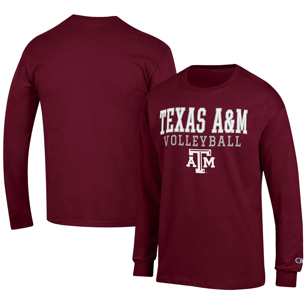 Men's Champion Maroon Texas A&M Aggies Volleyball Stack Long Sleeve T-Shirt