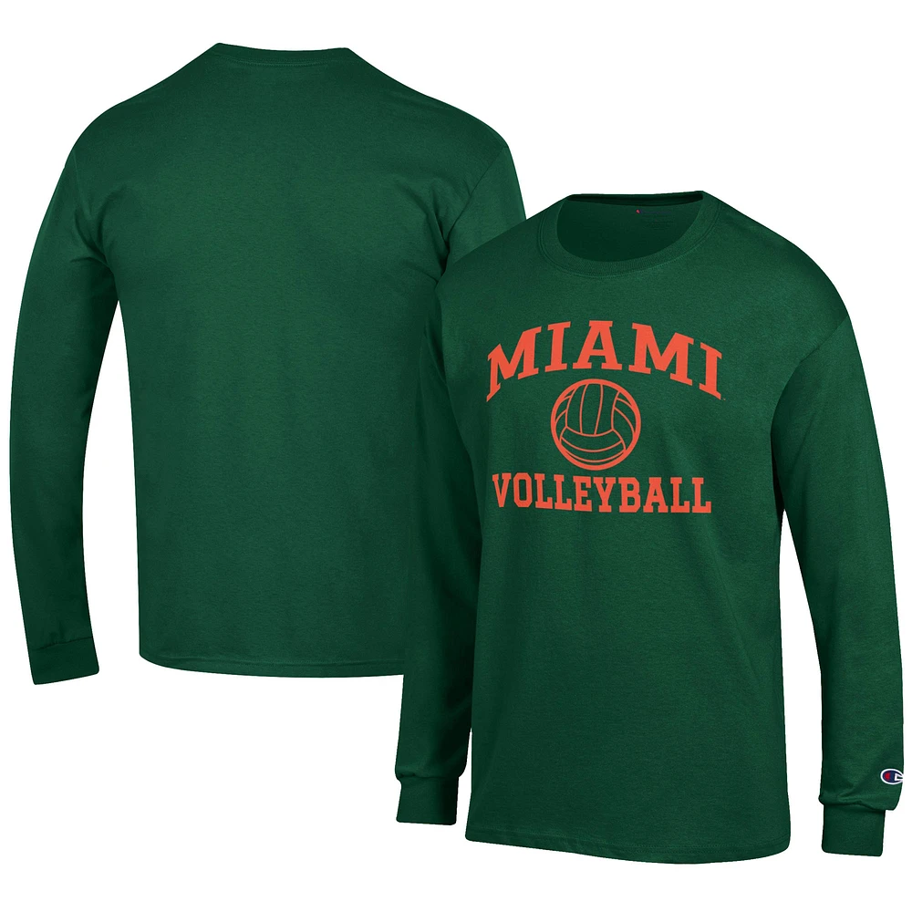 Men's Champion Green Miami Hurricanes Volleyball Icon Long Sleeve T-Shirt