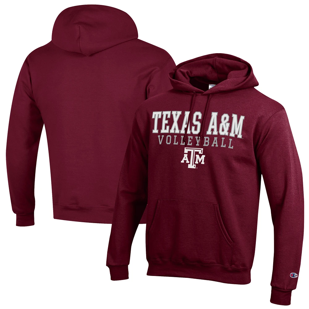 Men's Champion Maroon Texas A&M Aggies Volleyball Stack Pullover Hoodie