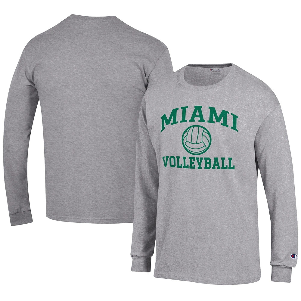 Men's Champion Gray Miami Hurricanes Volleyball Icon Long Sleeve T-Shirt