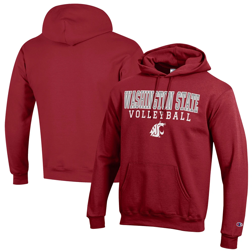 Men's Champion Crimson Washington State Cougars Volleyball Stack Pullover Hoodie