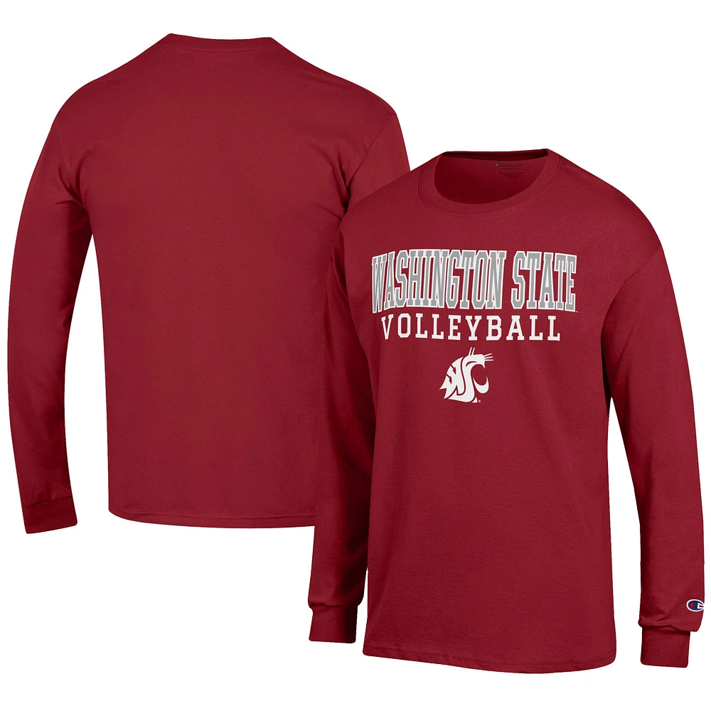 Men's Champion Crimson Washington State Cougars Volleyball Stack Long Sleeve T-Shirt