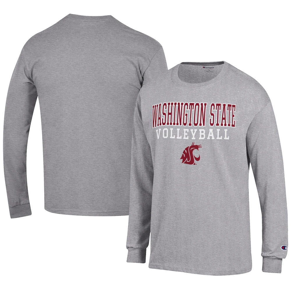 Men's Champion Gray Washington State Cougars Volleyball Stack Long Sleeve T-Shirt