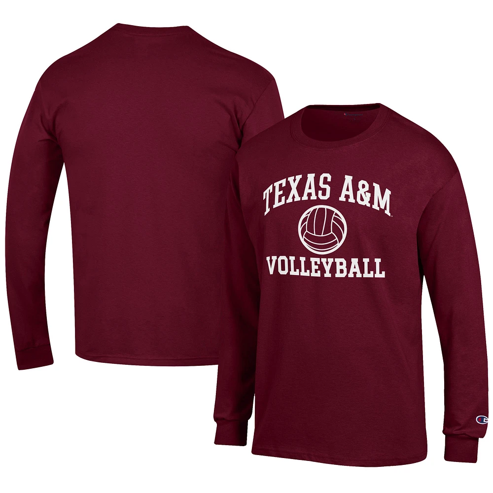Men's Champion Maroon Texas A&M Aggies Volleyball Icon Long Sleeve T-Shirt