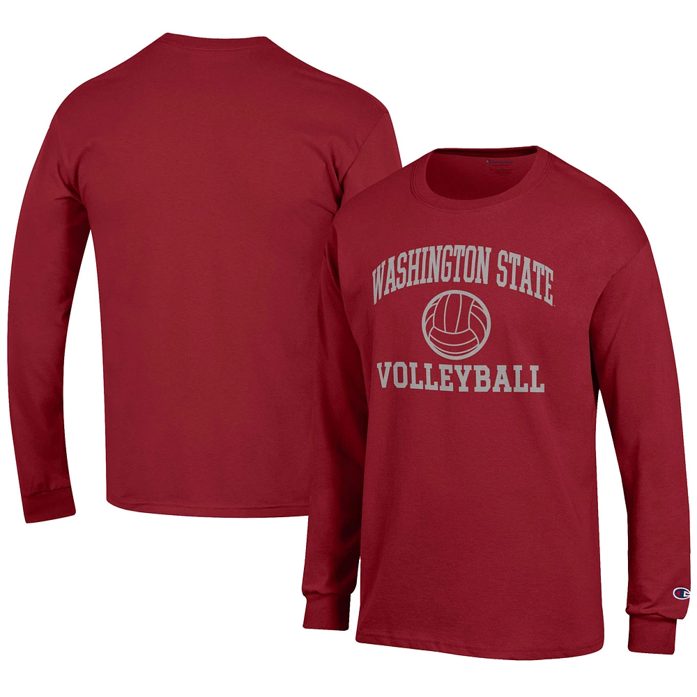 Men's Champion Crimson Washington State Cougars Volleyball Icon Long Sleeve T-Shirt