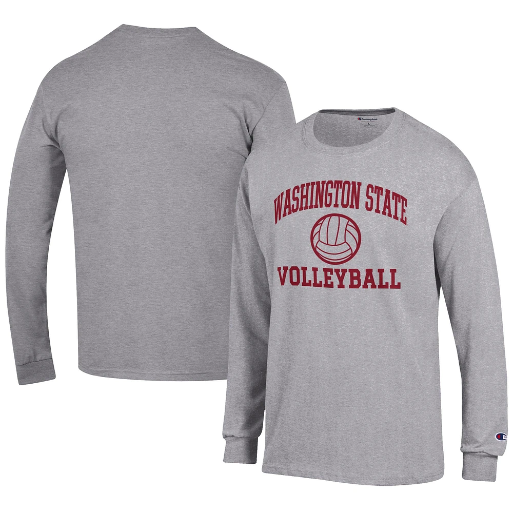 Men's Champion Gray Washington State Cougars Volleyball Icon Long Sleeve T-Shirt