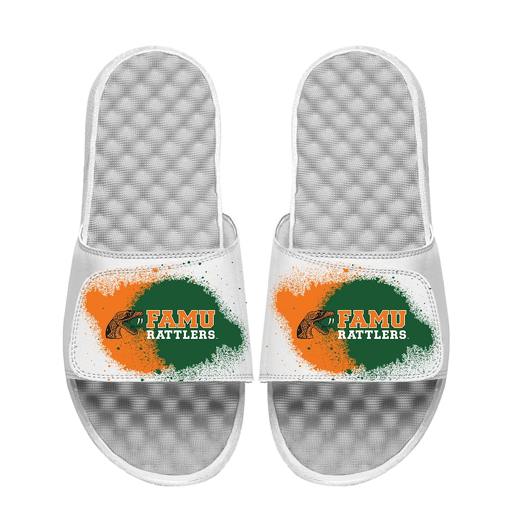 Youth ISlide White Florida A&M Rattlers Spray Paint Slide Sandals