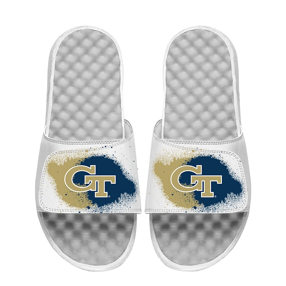Youth ISlide White Georgia Tech Yellow Jackets Spray Paint Slide Sandals