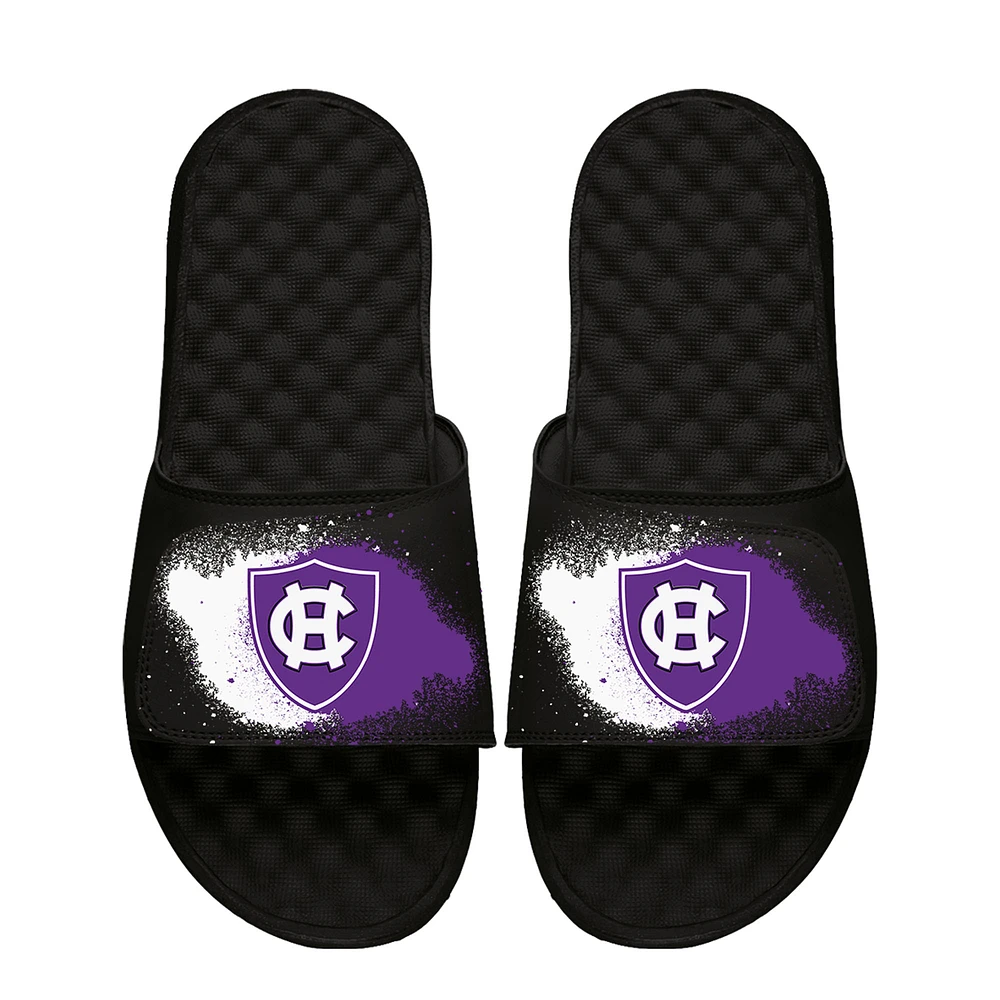 Youth ISlide Black Holy Cross Crusaders Spray Paint Slide Sandals