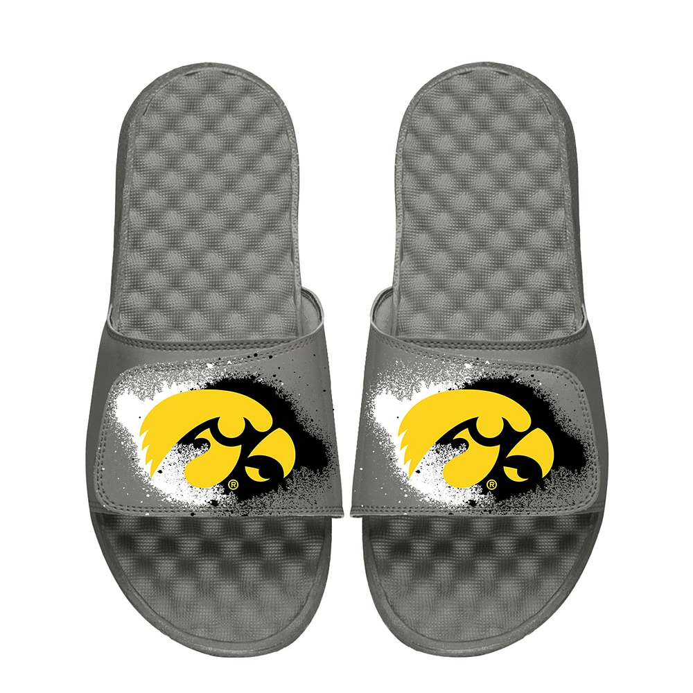 Youth ISlide Gray Iowa Hawkeyes Spray Paint Slide Sandals