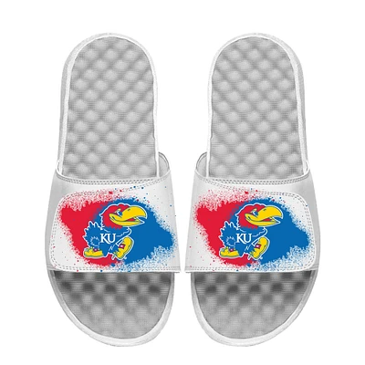 Youth ISlide White Kansas Jayhawks Spray Paint Slide Sandals