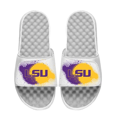 Youth ISlide White LSU Tigers Spray Paint Slide Sandals