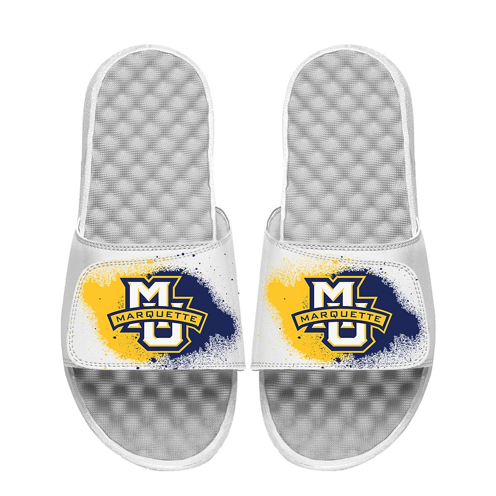 Youth ISlide White Marquette Golden Eagles Spray Paint Slide Sandals