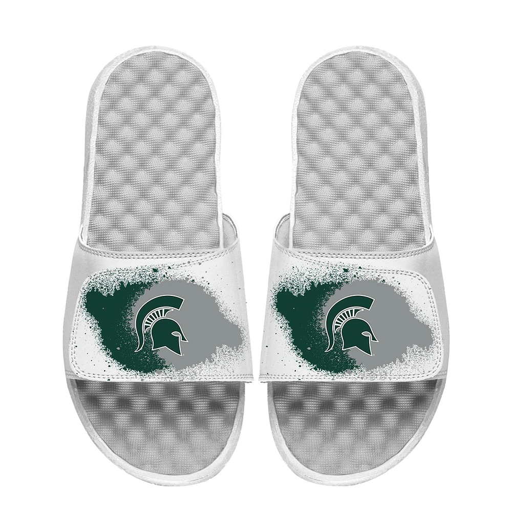 Youth ISlide White Michigan State Spartans Spray Paint Slide Sandals