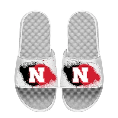 Youth ISlide White Nebraska Huskers Spray Paint Slide Sandals