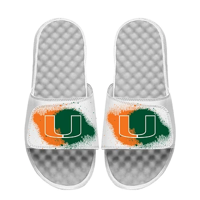 Youth ISlide White Miami Hurricanes Spray Paint Slide Sandals