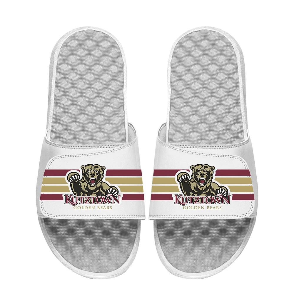 Youth ISlide White Kutztown Golden Bears Stripe Logo Slide Sandals