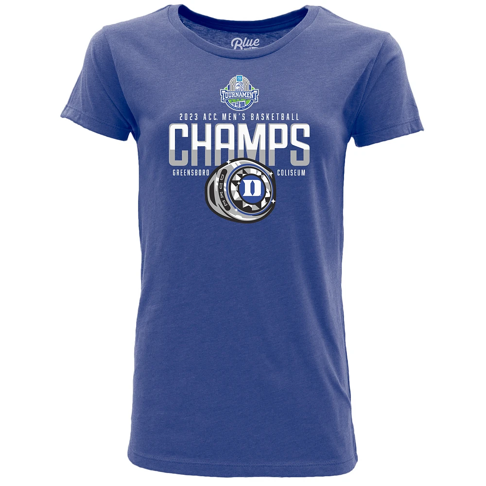 Women's Blue 84 Royal Duke Devils 2023 ACC Men's Basketball Conference Tournament Champions Locker Room T-Shirt