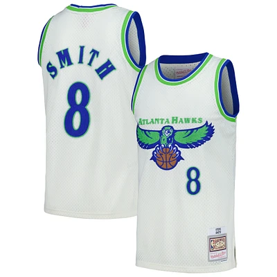 Men's Mitchell & Ness Steve Smith Cream Atlanta Hawks Chainstitch Swingman Jersey
