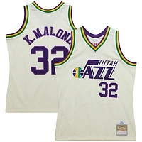 Men's Mitchell & Ness Karl Malone Cream Utah Jazz Chainstitch Swingman Jersey