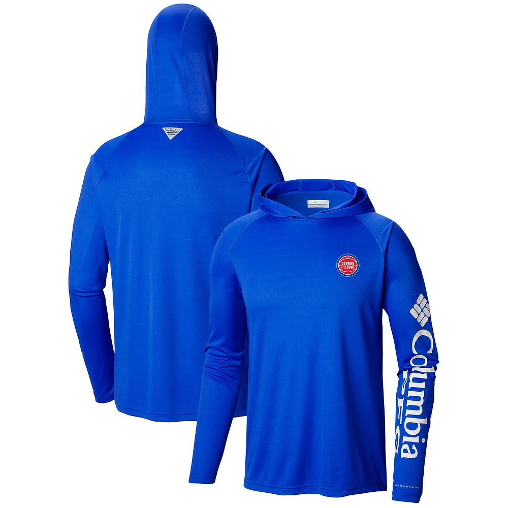 Men's Columbia Blue Detroit Pistons Terminal Tackle Long Sleeve Hoodie T-Shirt