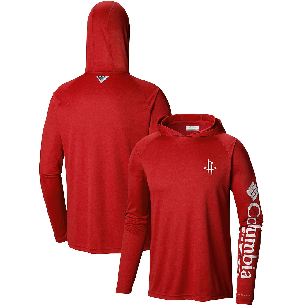 Men's Columbia Red Houston Rockets Terminal Tackle Long Sleeve Hoodie T-Shirt