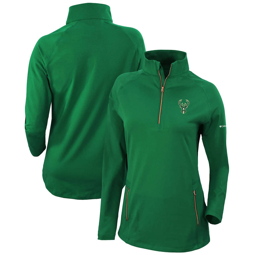 Women's Columbia Forest Green Milwaukee Bucks Omni-Wick Outward Nine Quarter-Zip Pullover Top