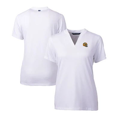 Women's Cutter & Buck White Green Bay Packers Helmet Logo DryTec Forge Stretch V-Neck Blade Top