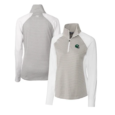 Women's Cutter & Buck White New York Jets Helmet Logo DryTec Forge Tonal Stripe Stretch Half-Zip Top