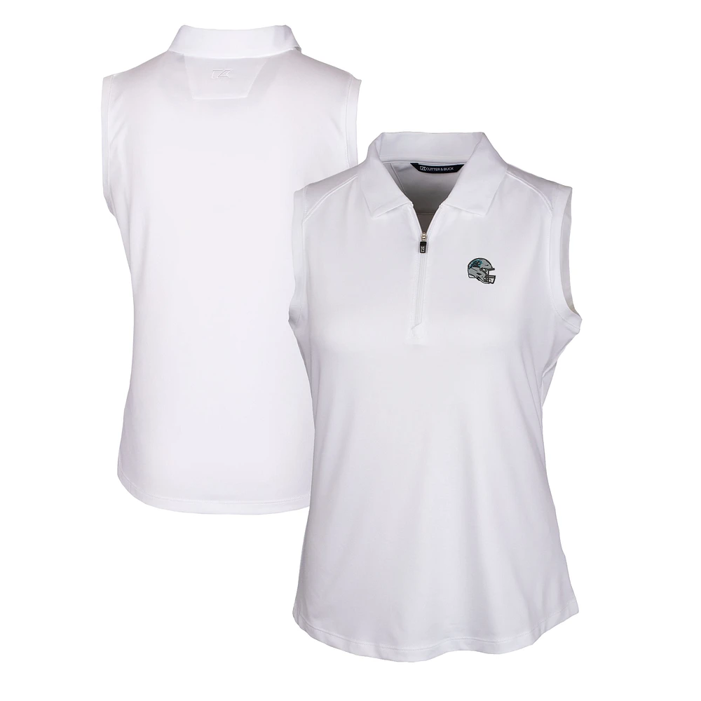 Women's Cutter & Buck White Carolina Panthers Helmet Logo DryTec Forge Stretch Sleeveless Polo
