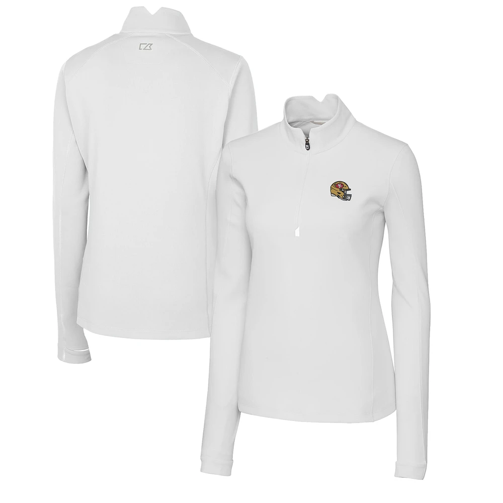 Women's Cutter & Buck White San Francisco 49ers Helmet Logo DryTec Traverse Stretch Quarter-Zip Pullover Top