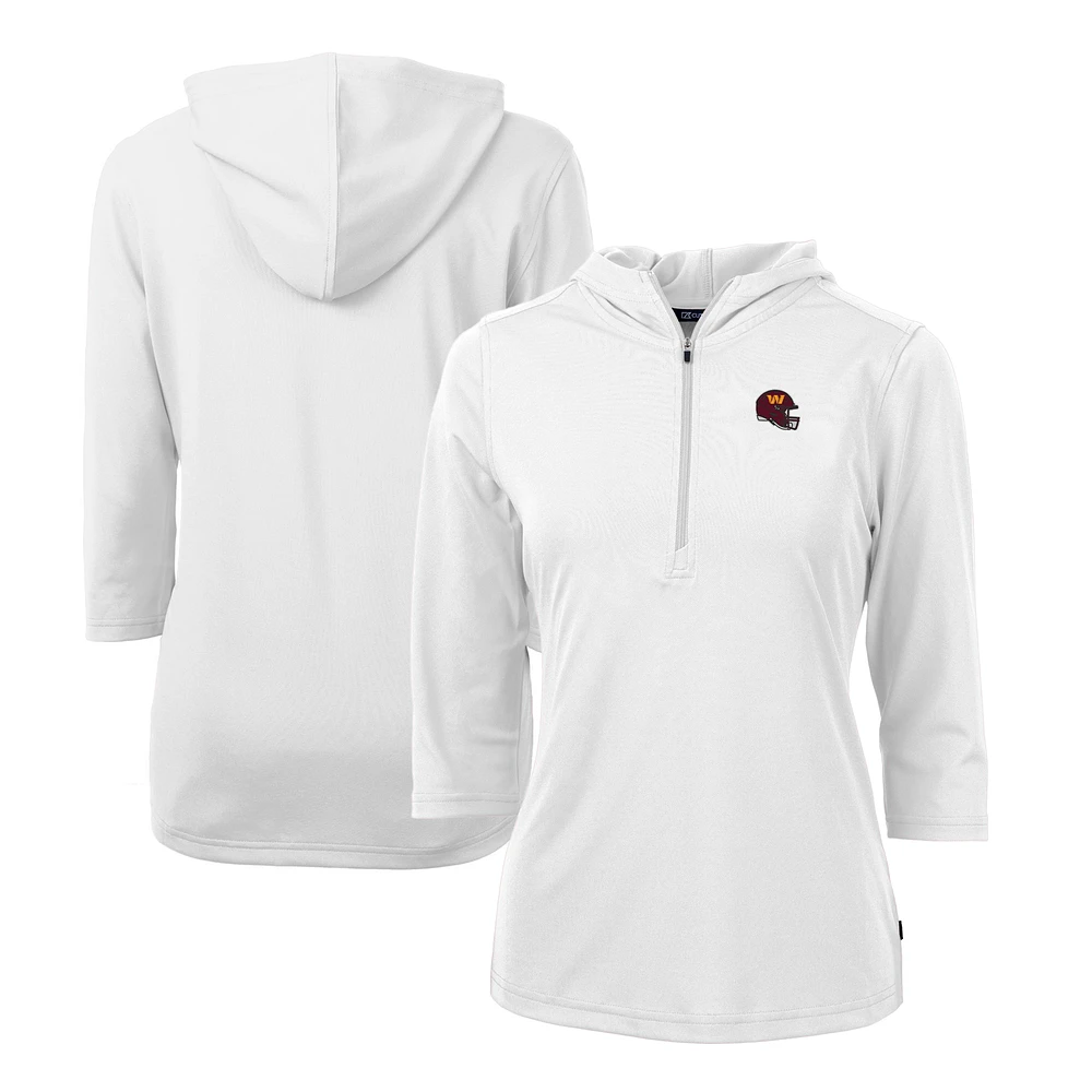 Women's Cutter & Buck White Washington Commanders Helmet Logo DryTec Virtue Eco Pique Recycled Half-Zip Pullover Hoodie