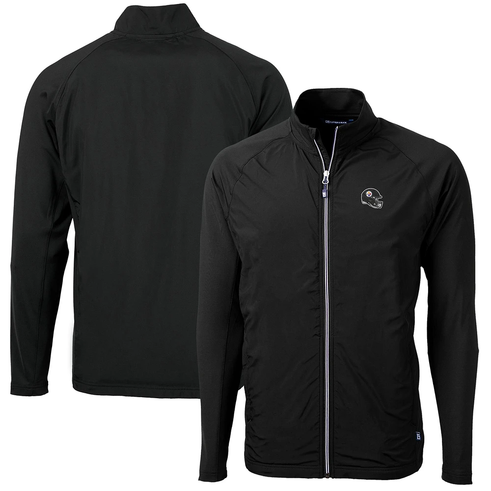 Men's Cutter & Buck Black Pittsburgh Steelers Helmet Adapt Eco Knit Hybrid Recycled Full-Zip Jacket