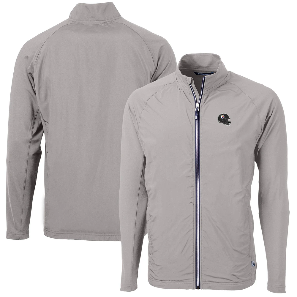 Men's Cutter & Buck Silver Pittsburgh Steelers Helmet Adapt Eco Knit Hybrid Recycled Full-Zip Jacket