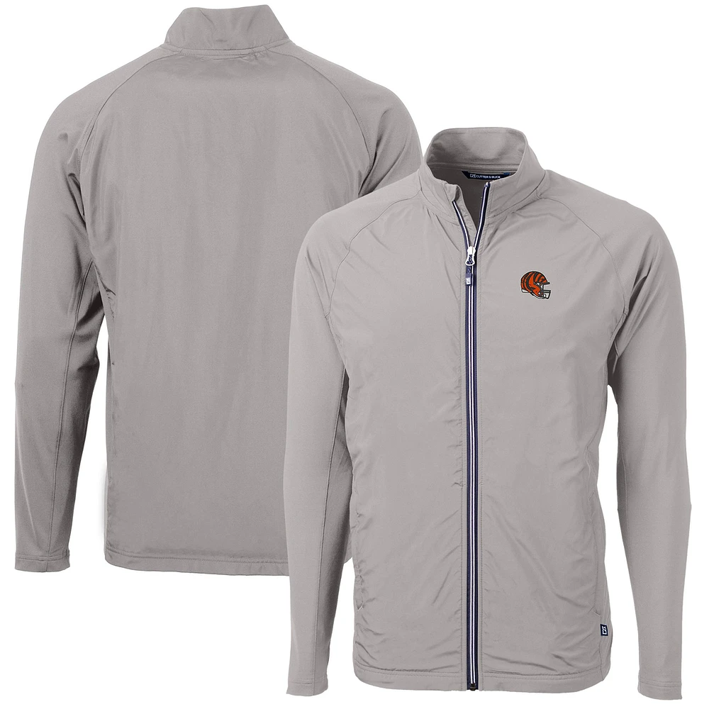 Men's Cutter & Buck Silver Cincinnati Bengals Helmet Adapt Eco Knit Hybrid Recycled Full-Zip Jacket