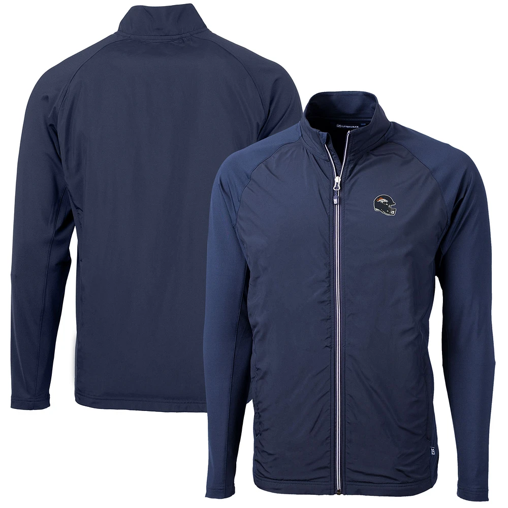 Men's Cutter & Buck Navy Denver Broncos Helmet Adapt Eco Knit Hybrid Recycled Full-Zip Jacket