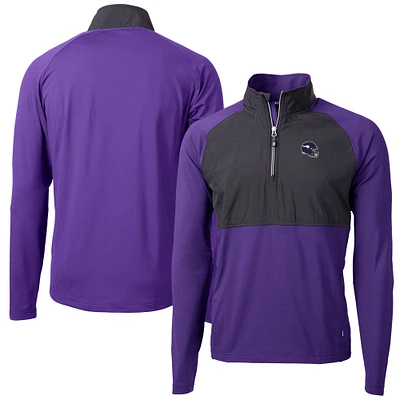 Men's Cutter & Buck Minnesota Vikings Helmet Adapt Eco Knit Hybrid Recycled Quarter-Zip Pullover Top