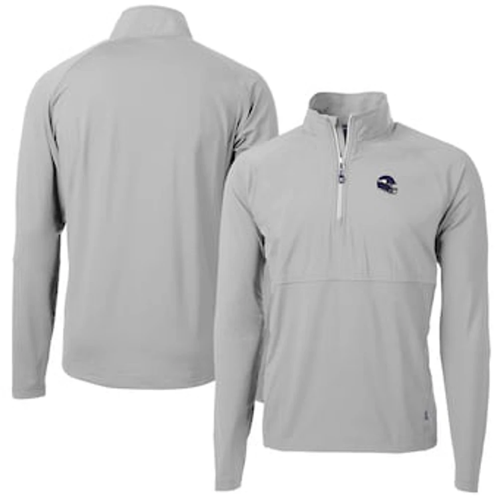 Men's Cutter & Buck Silver Minnesota Vikings Helmet Adapt Eco Knit Hybrid Recycled Quarter-Zip Pullover Top