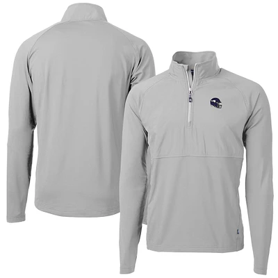 Men's Cutter & Buck Silver Minnesota Vikings Helmet Adapt Eco Knit Hybrid Recycled Quarter-Zip Pullover Top