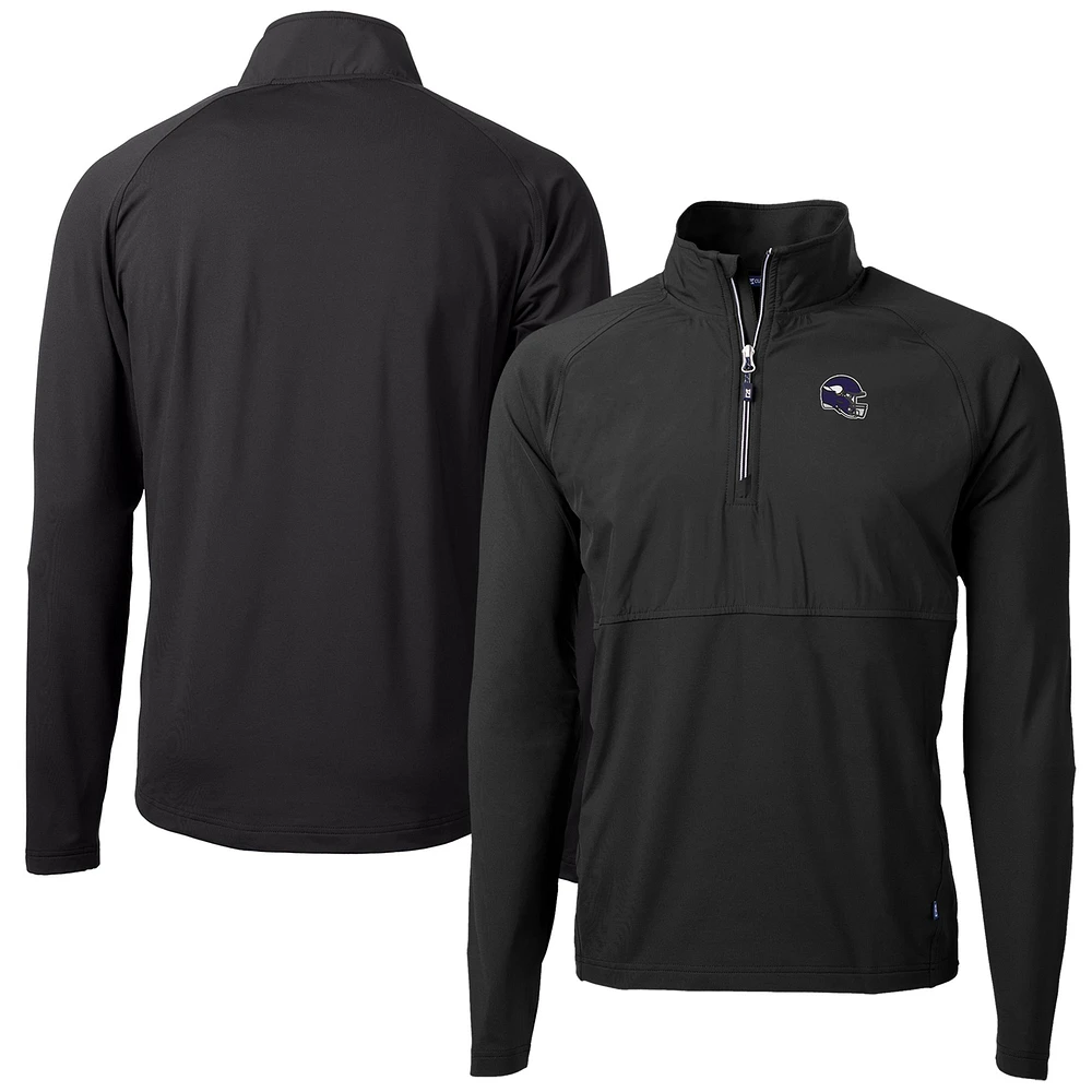 Men's Cutter & Buck Black Minnesota Vikings Helmet Adapt Eco Knit Hybrid Recycled Quarter-Zip Pullover Top